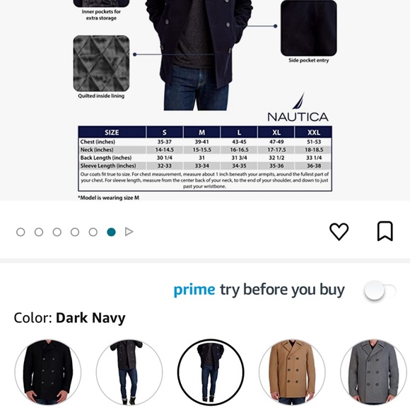 Nautica Men’s Classic Double Breasted Peacoat, Brand New COLOR:DARK NAVY - Picture 4 of 8